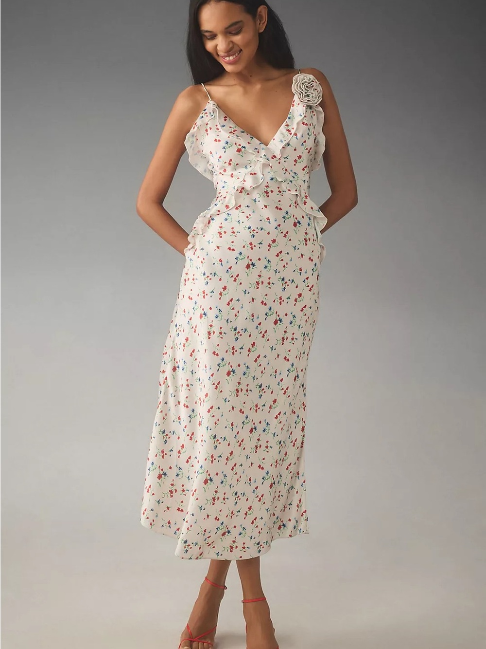 Bardot Sleeveless Ruffle Floral Midi Dress Anthropologie